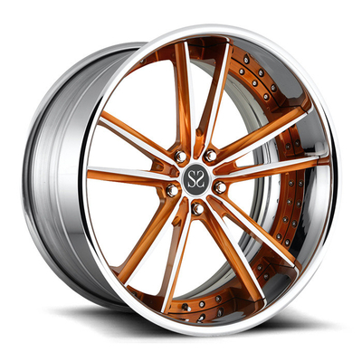 23cm polierte 2-teilige geschmiedete Rad-orange Mitte-Speiche Fass-Lippenkanten