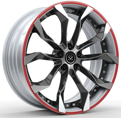 1995 Camaro Z28 Custom 2-PC geschmiedete Felgen 18x9 und 18x11, glänzend schwarz, weißes Gesicht, roter Ring